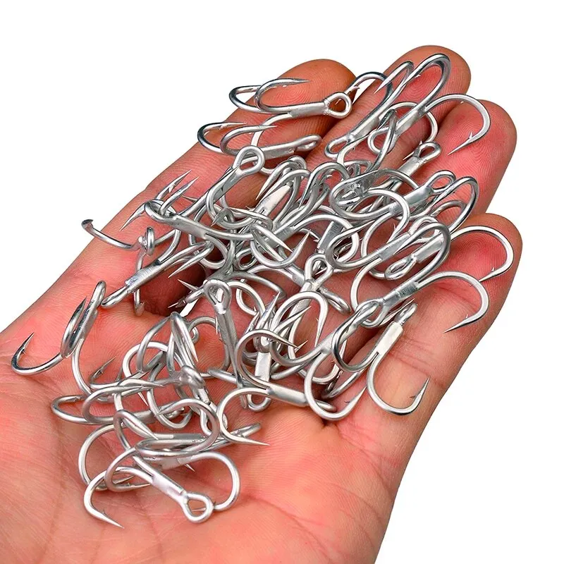 10pcs/lot Saltwater Fishing Hook Matte Tin Treble Hook 2/0#-1/0#-1#-2#-4#-6#-8# High-Carbon Steel High Strength 3X Hook