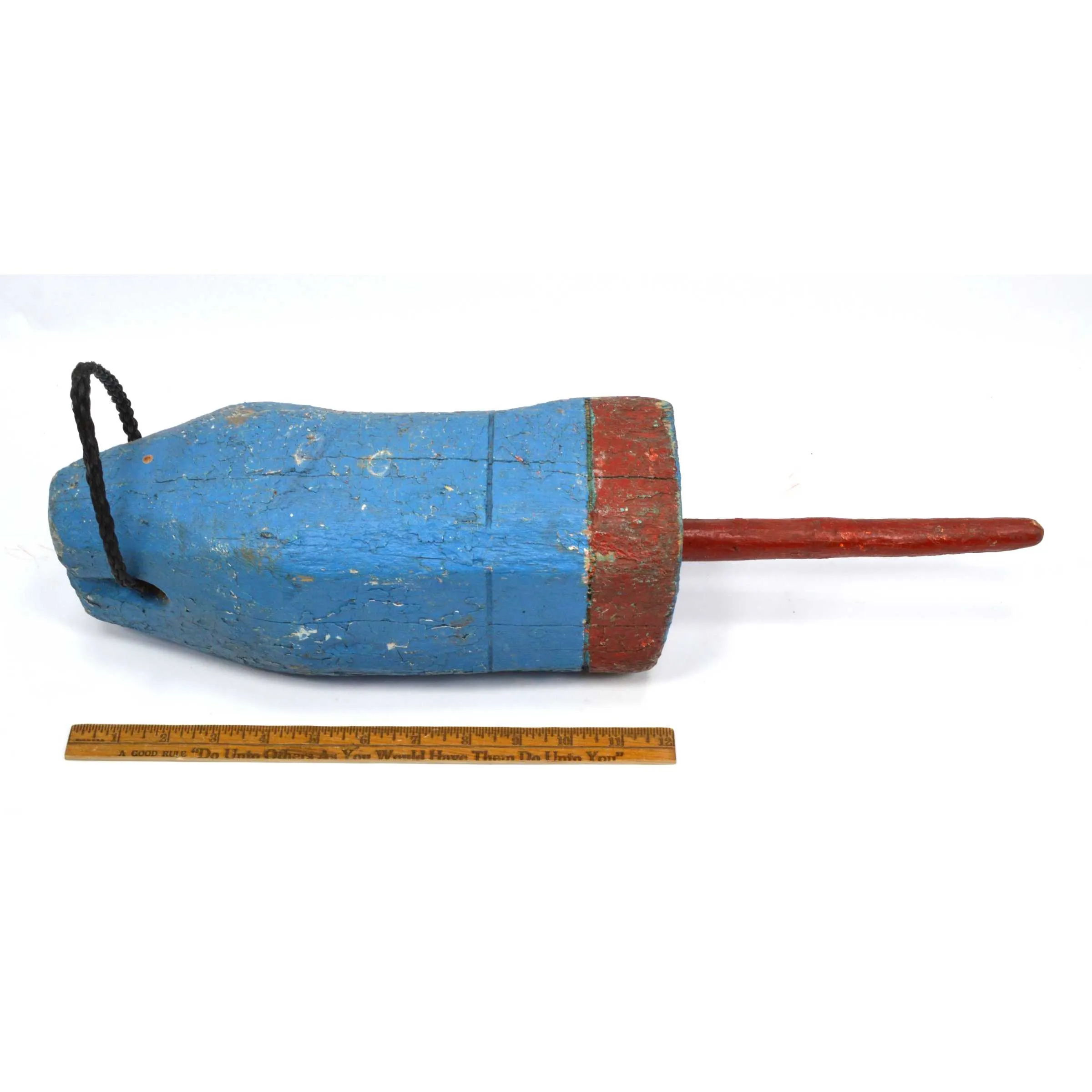 Antique LOBSTER / CRAB POT BUOY Old BLUE & RED PAINT Wooden FISHING CAGE FLOAT