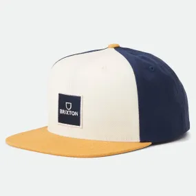 BRIXTON ALPHA SQUARE MP SNAPBACK - GOLDEN GLOW/OFF WHITE/JOE BLUE