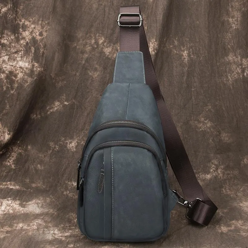 Brown Cool LEATHER MENS Sling Bag 8 inches Small Gray One Shoulder Backpack Chest Bag For Men