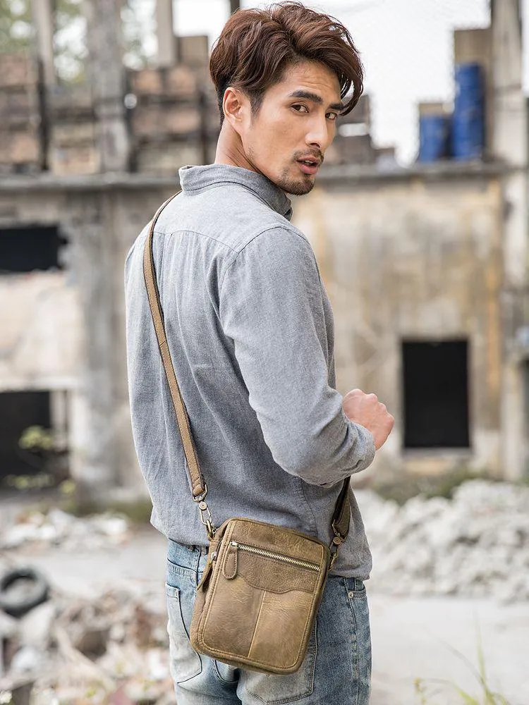 Brown Mens Leather Small Belt Pouch Mens Waist Bag Side Bag Mini Messenger Bag Phone Bag for Men