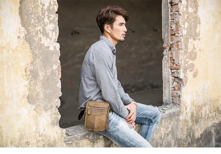 Brown Mens Leather Small Belt Pouch Mens Waist Bag Side Bag Mini Messenger Bag Phone Bag for Men