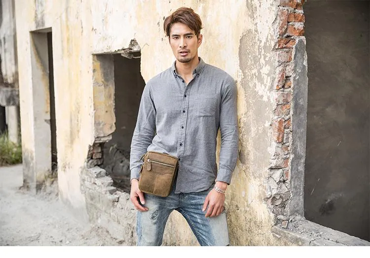 Brown Mens Leather Small Belt Pouch Mens Waist Bag Side Bag Mini Messenger Bag Phone Bag for Men