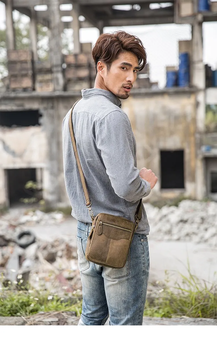 Brown Mens Leather Small Belt Pouch Mens Waist Bag Side Bag Mini Messenger Bag Phone Bag for Men