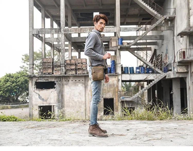 Brown Mens Leather Small Belt Pouch Mens Waist Bag Side Bag Mini Messenger Bag Phone Bag for Men