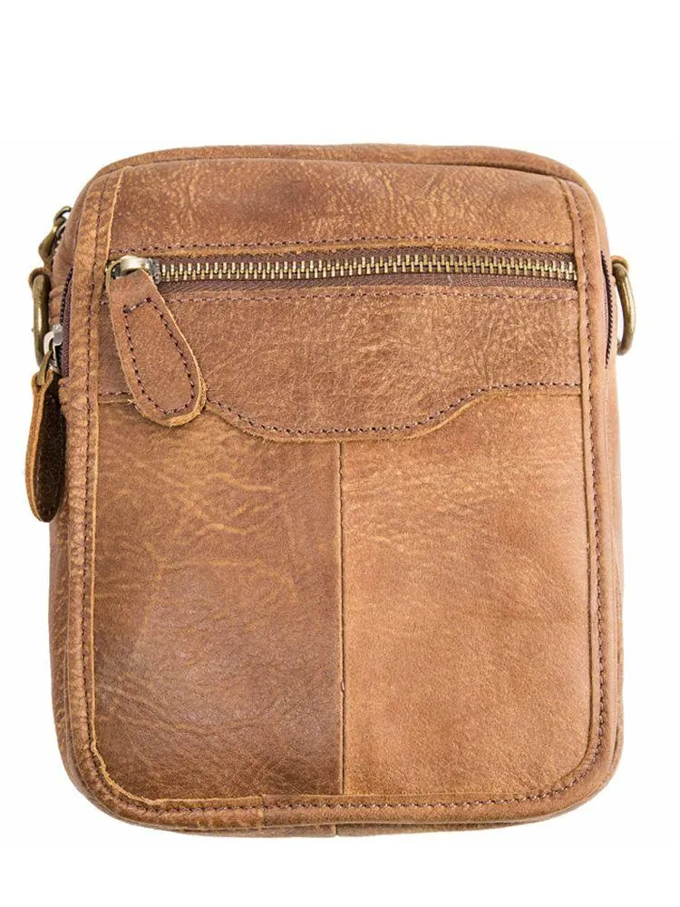 Brown Mens Leather Small Belt Pouch Mens Waist Bag Side Bag Mini Messenger Bag Phone Bag for Men