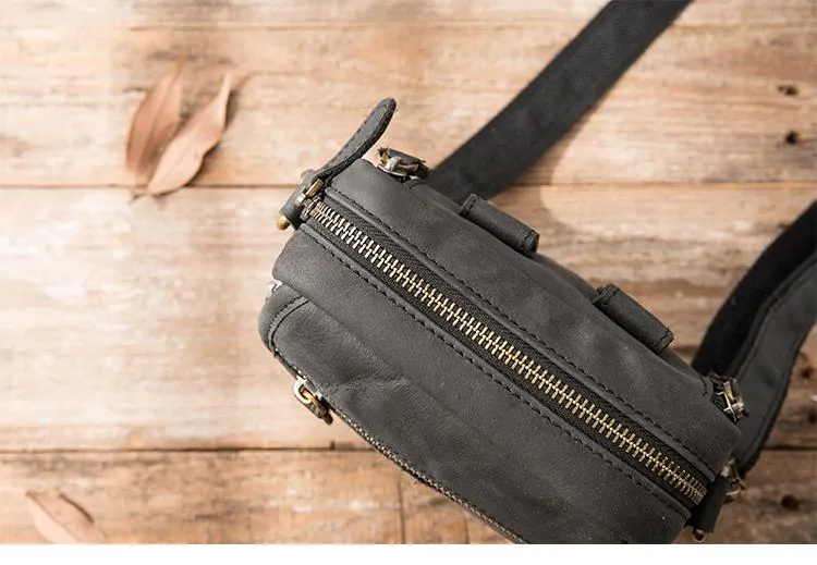 Brown Mens Leather Small Belt Pouch Mens Waist Bag Side Bag Mini Messenger Bag Phone Bag for Men
