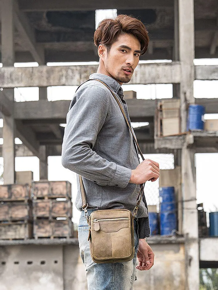 Brown Mens Leather Small Belt Pouch Mens Waist Bag Side Bag Mini Messenger Bag Phone Bag for Men