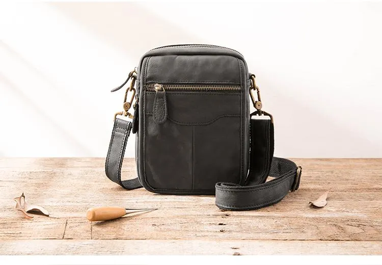 Brown Mens Leather Small Belt Pouch Mens Waist Bag Side Bag Mini Messenger Bag Phone Bag for Men