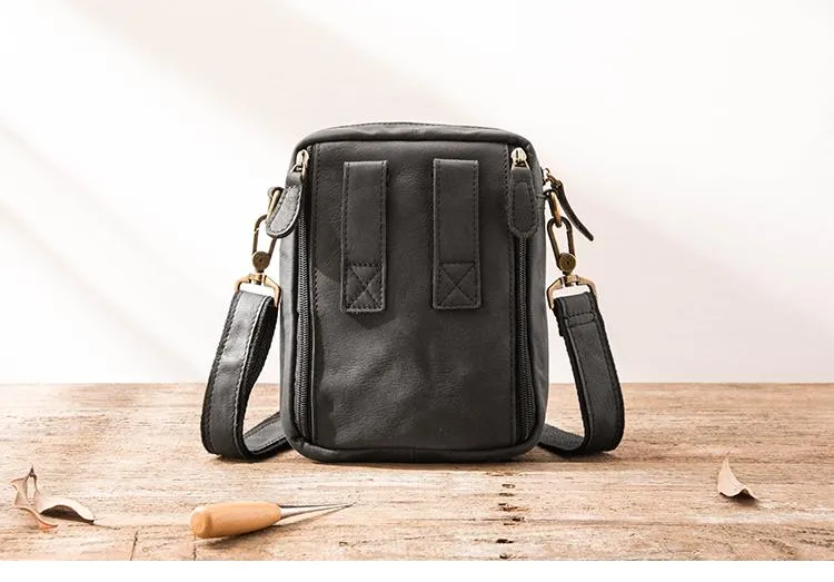 Brown Mens Leather Small Belt Pouch Mens Waist Bag Side Bag Mini Messenger Bag Phone Bag for Men
