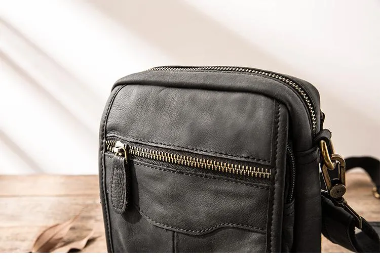 Brown Mens Leather Small Belt Pouch Mens Waist Bag Side Bag Mini Messenger Bag Phone Bag for Men
