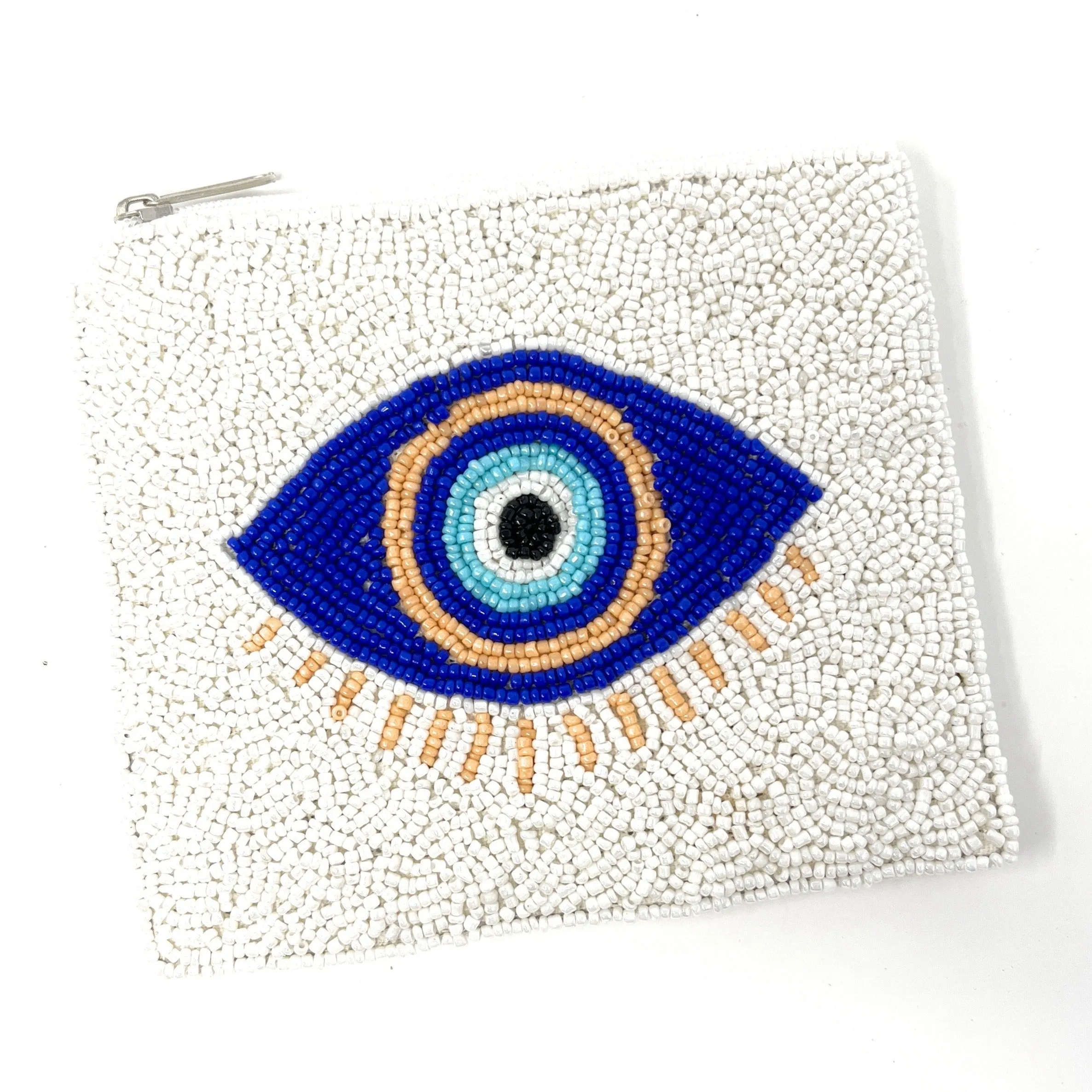 Evil Eye Beaded Coin Purse (White)