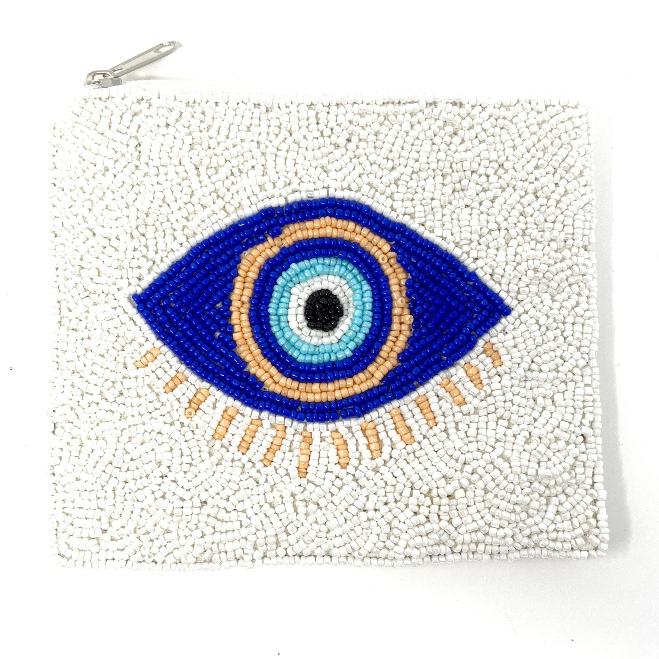 Evil Eye Beaded Coin Purse (White)