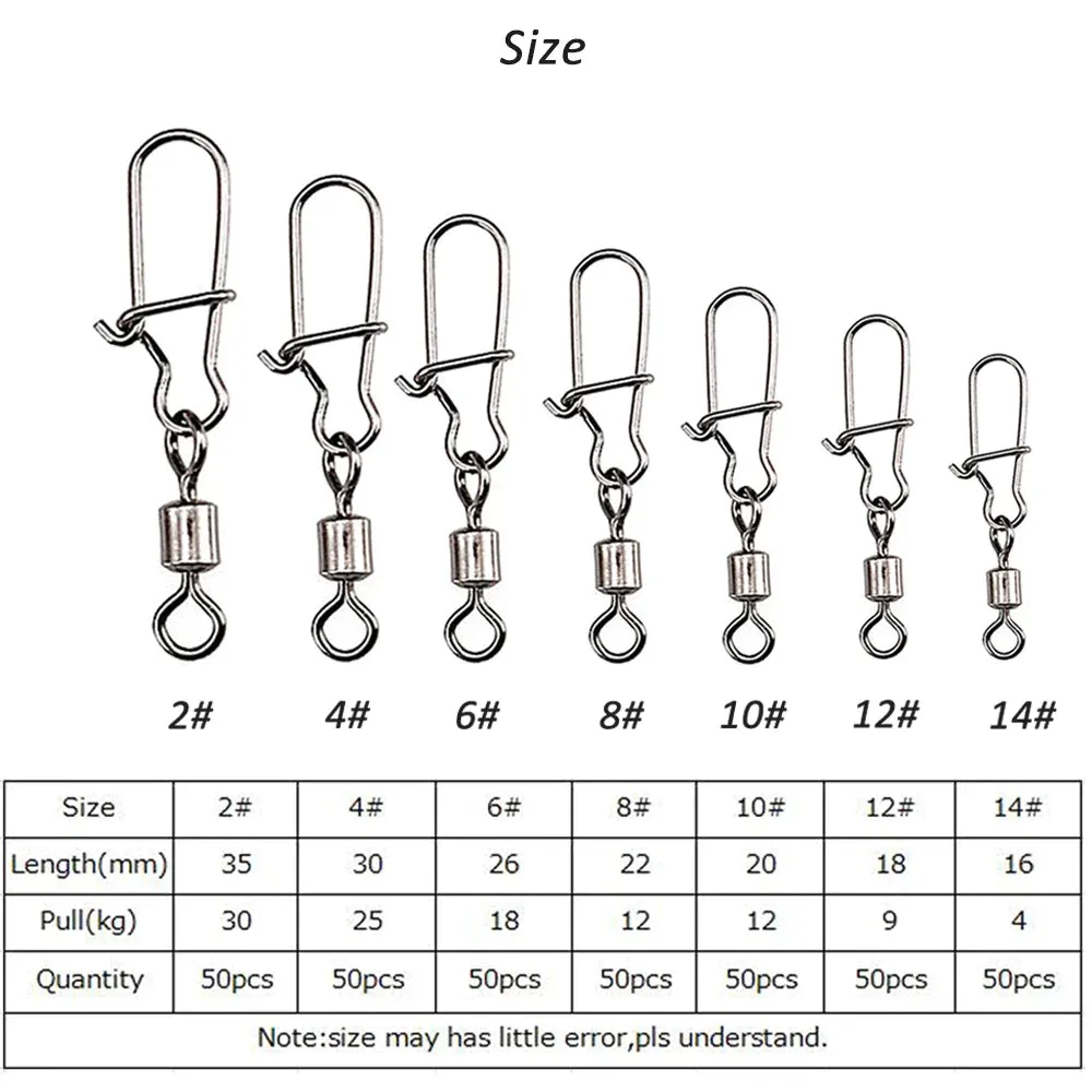 Fishhook 50pcs Fishing Accessories Eight-ring Connector Stainless Steel Snap Fishhook Swivels Tackle for Hooks Fishing 2/4/6/8/10/12/14#