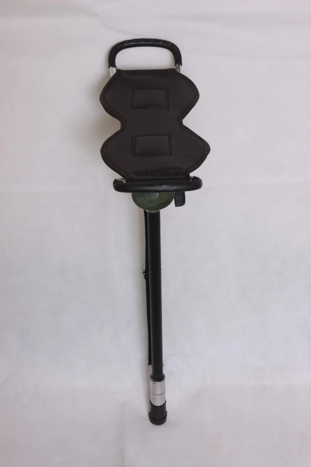 Folding Black Leather Shooting Stool with Rubber Ferrule Seat Stick