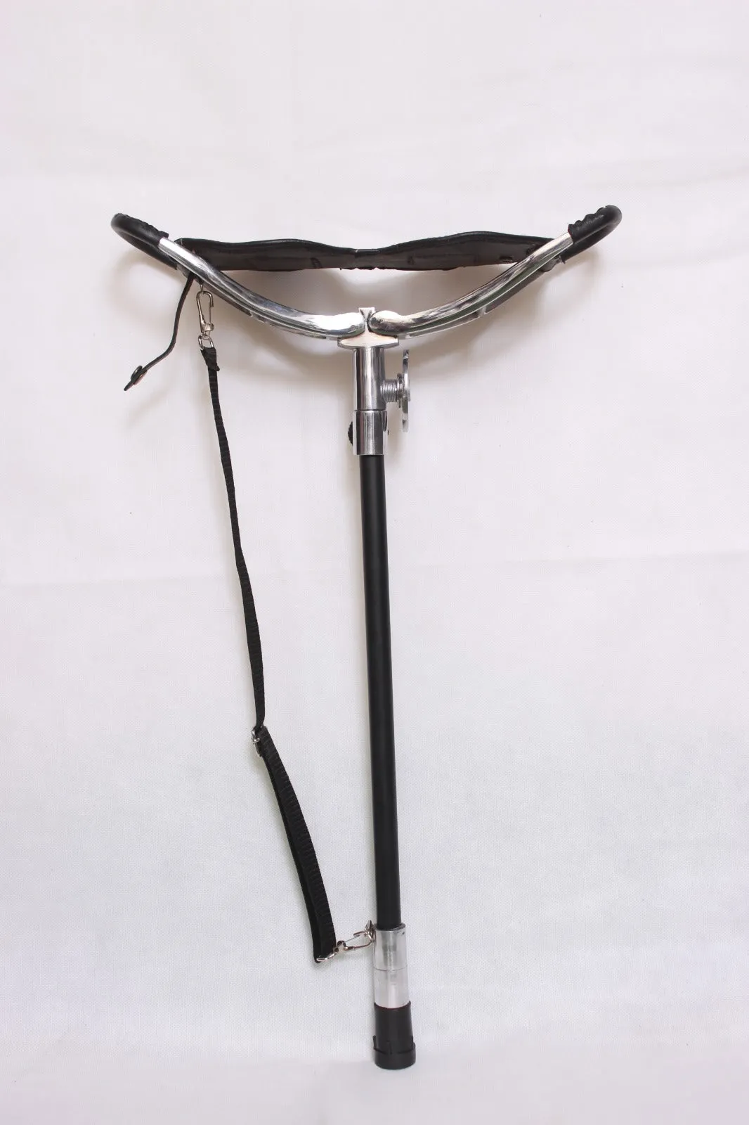 Folding Black Leather Shooting Stool with Rubber Ferrule Seat Stick