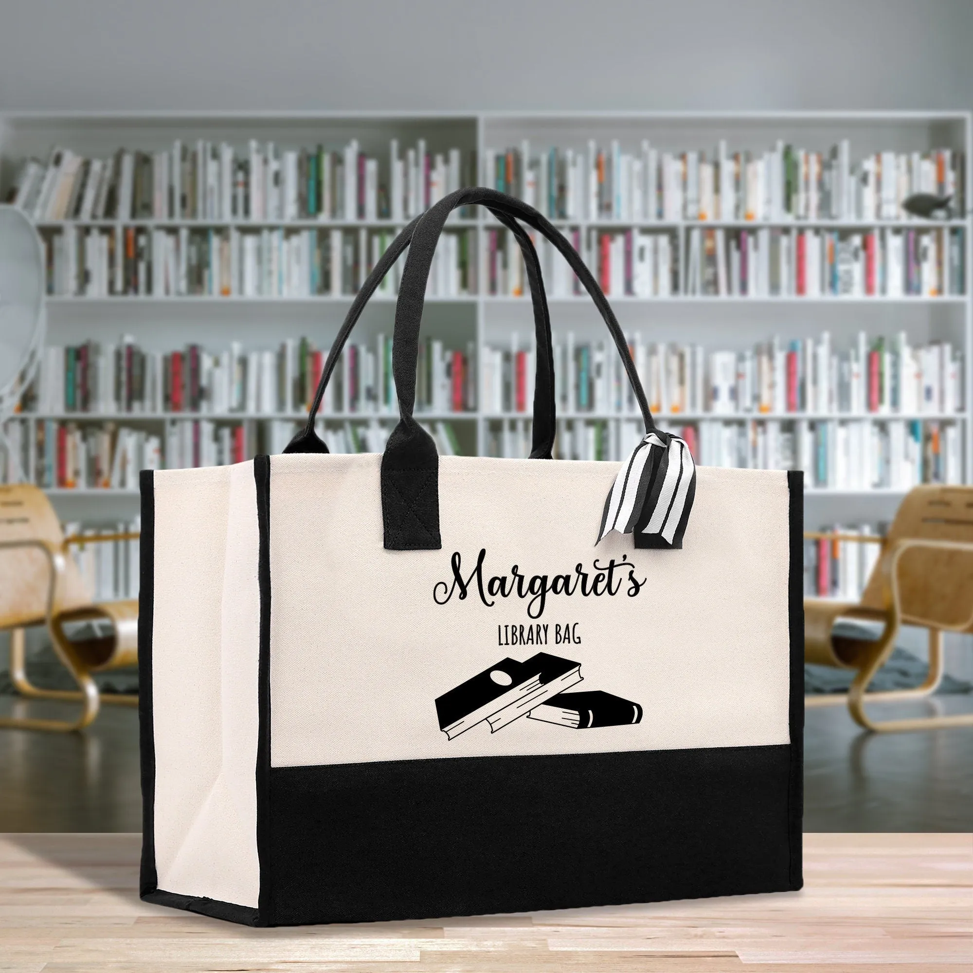 Personalized Book Lover Cotton Canvas Tote Bag Customized Library Bag Bookworm Gift Bag School Librarian Gift Tote (LBT1004)