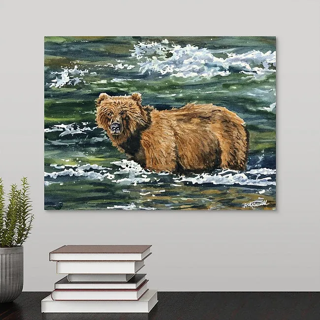 "Grizzly Fishing" - 11"x15" Original watercolor or Giclée print.