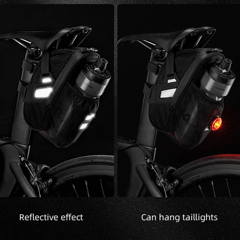 Saddle Bag Double Zipper Reflective Large Capacity Water Tail Bag Bottle Pocket Bicycle Bag