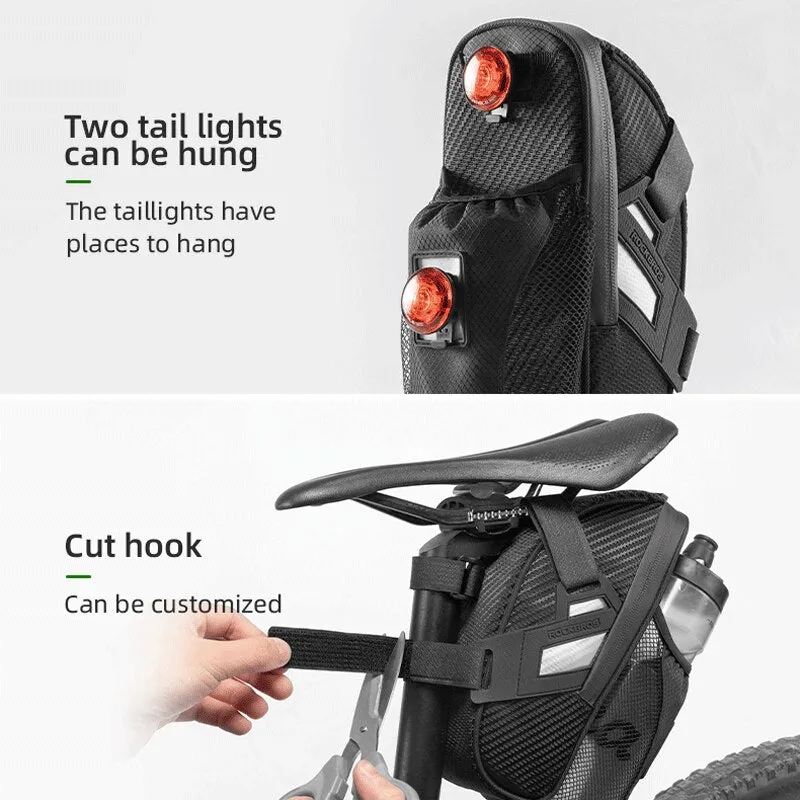 Saddle Bag Double Zipper Reflective Large Capacity Water Tail Bag Bottle Pocket Bicycle Bag