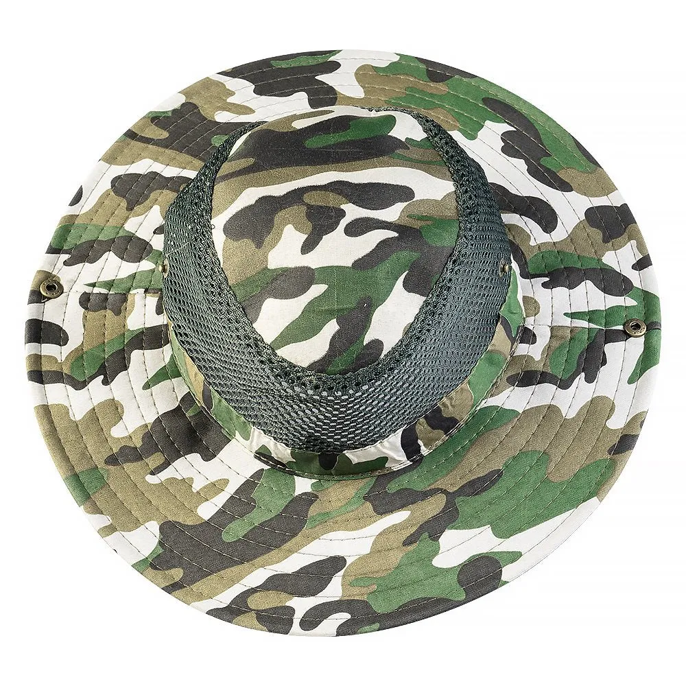 Silensys Breathable Wide Brim Outdoor Sun Hat, Suitable for Hiking, Camping, Fishing Men and Women'S Camouflage Summer Hat（Camo Mesh Green ）