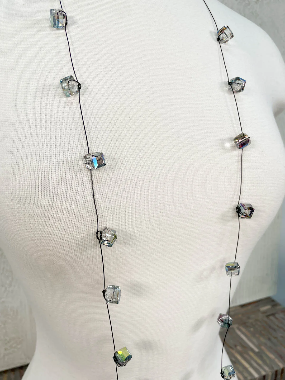 Single Strand Crystal Necklace, Clear Iridescent