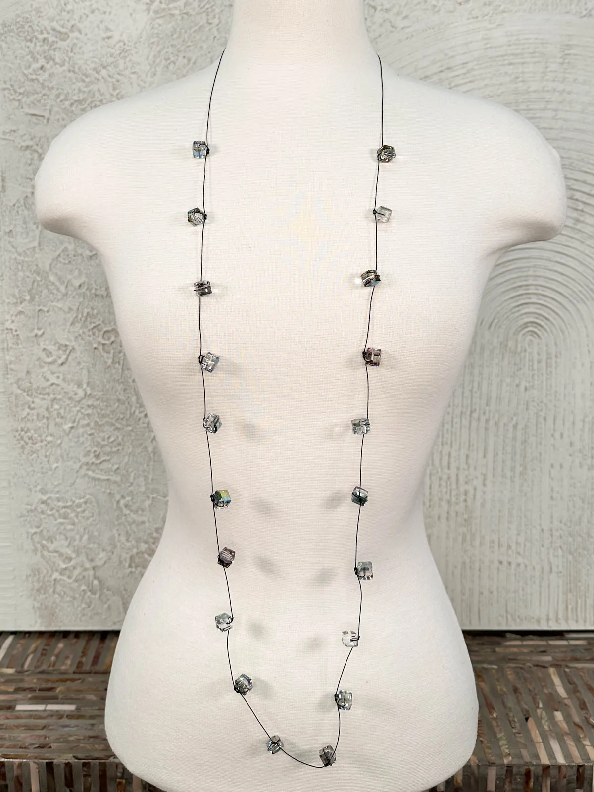Single Strand Crystal Necklace, Clear Iridescent
