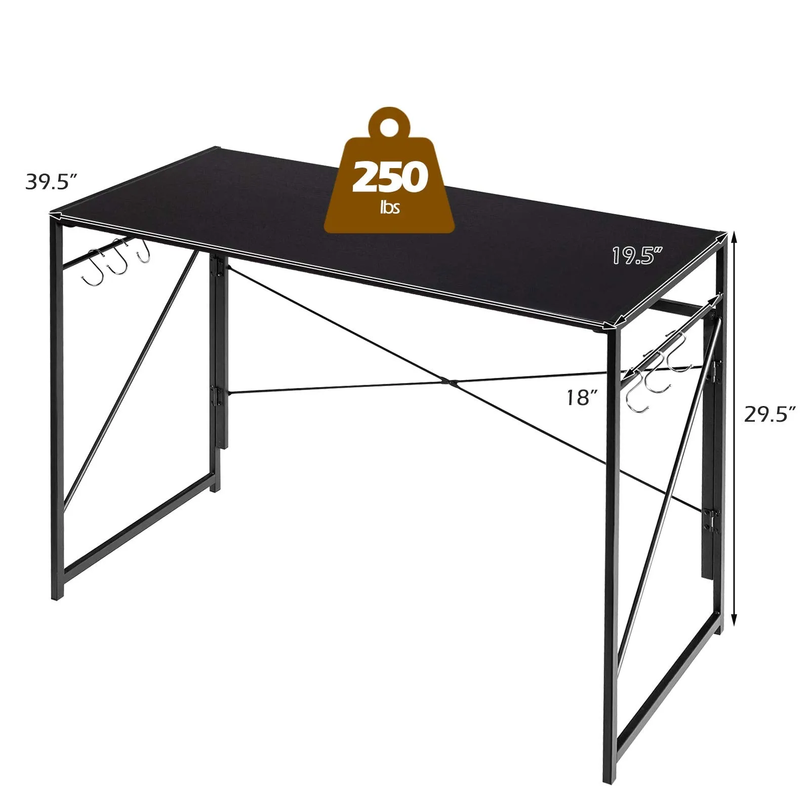 Tangkula Folding Computer Desk, Study Writing Desk with 6 Hooks