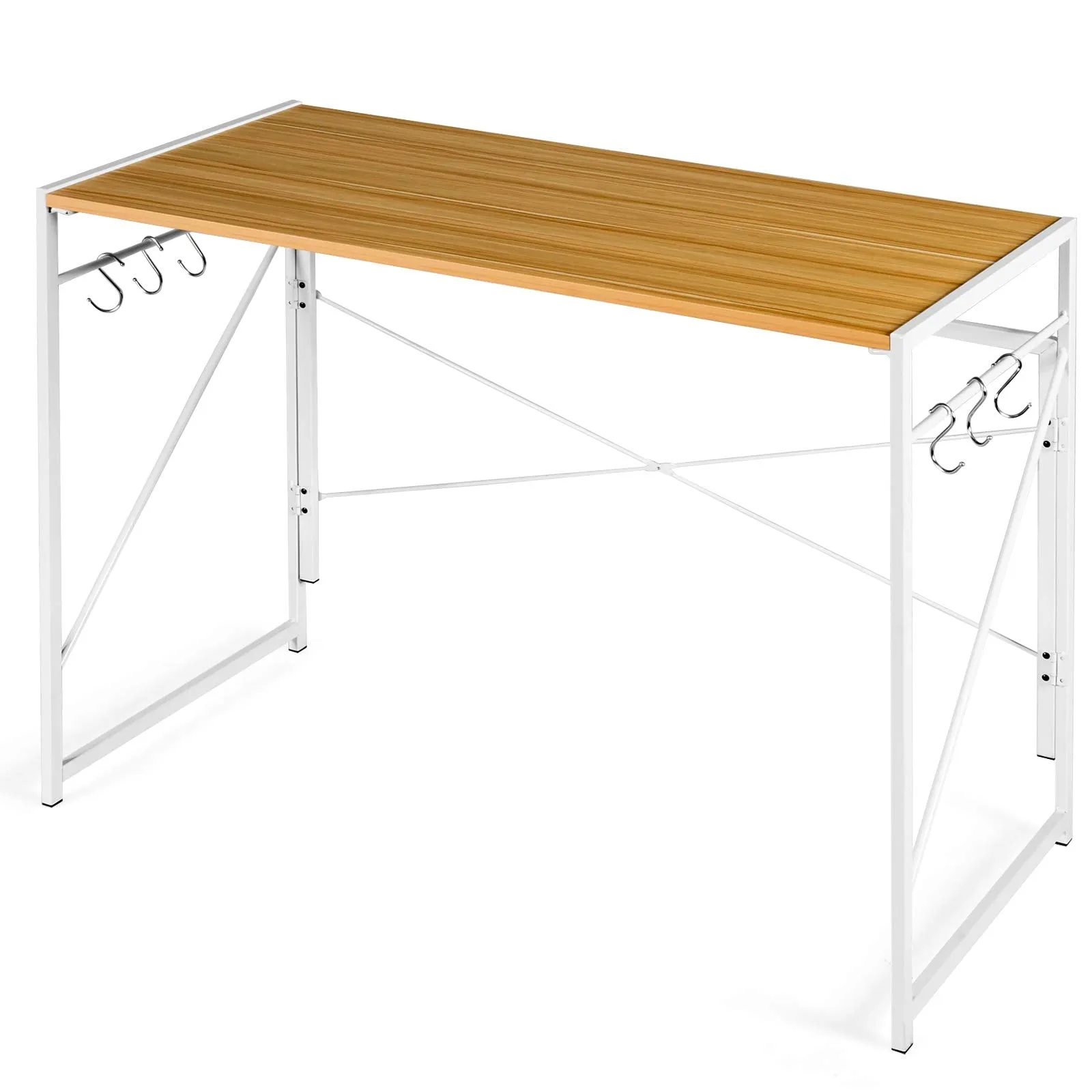 Tangkula Folding Computer Desk, Study Writing Desk with 6 Hooks