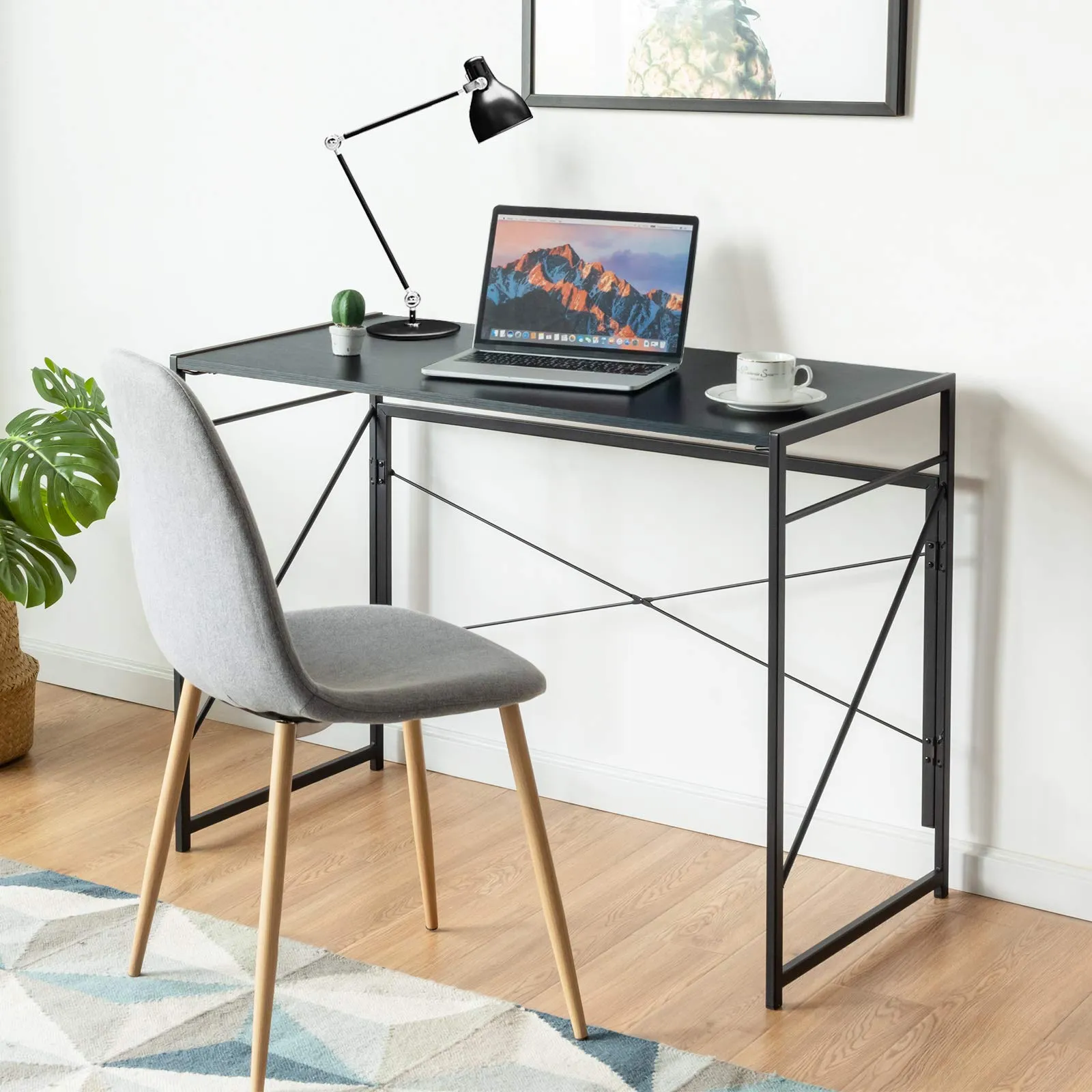 Tangkula Folding Computer Desk, Study Writing Desk with 6 Hooks