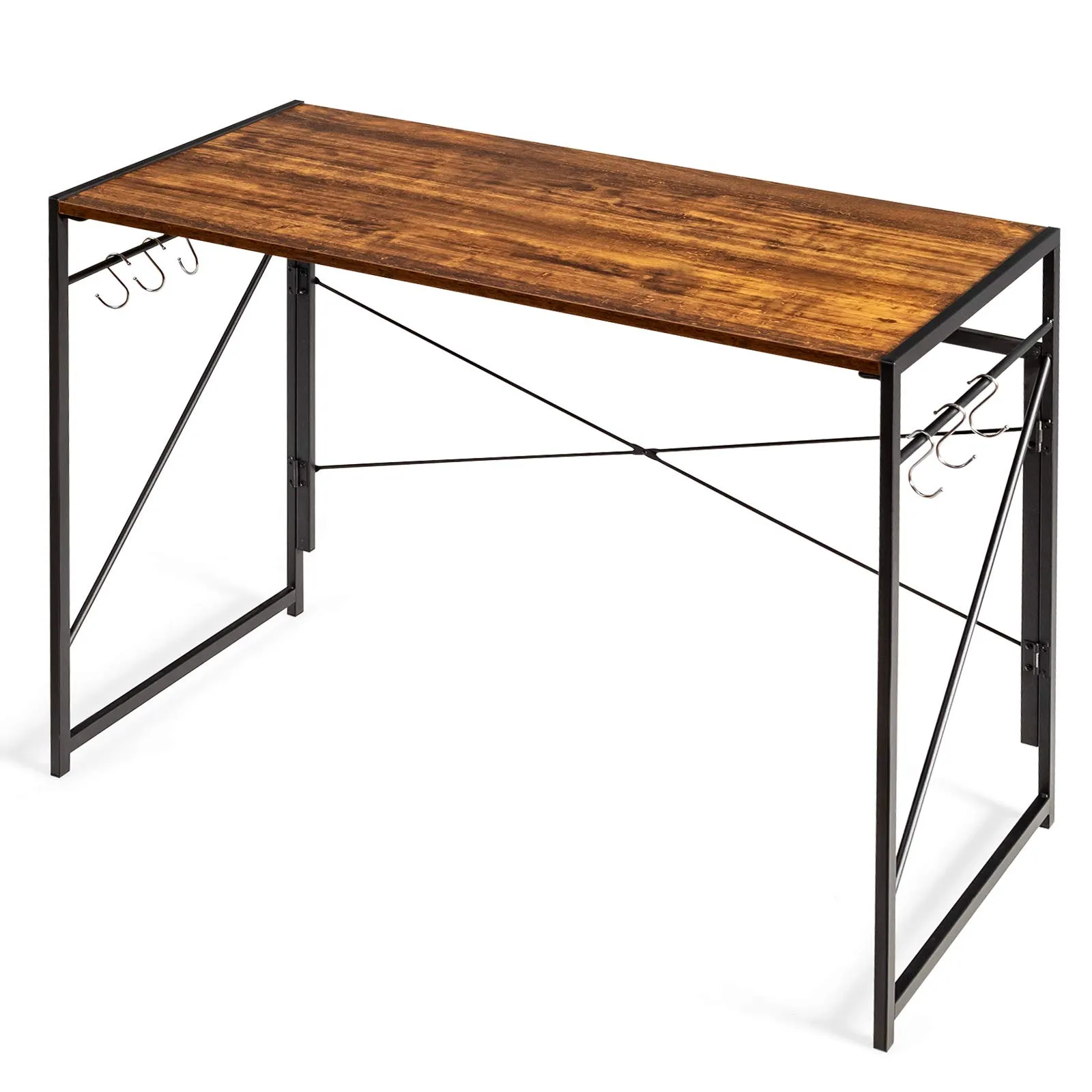 Tangkula Folding Computer Desk, Study Writing Desk with 6 Hooks