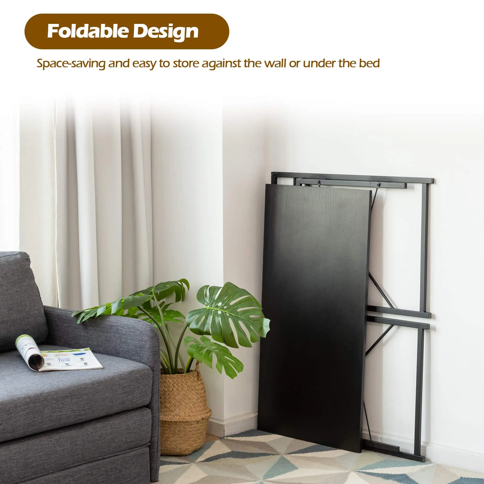 Tangkula Folding Computer Desk, Study Writing Desk with 6 Hooks