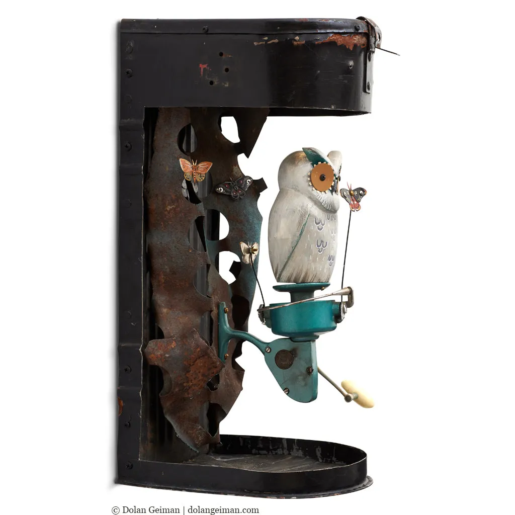 WHIRLIGIG (OWL) original mixed media wall sculpture