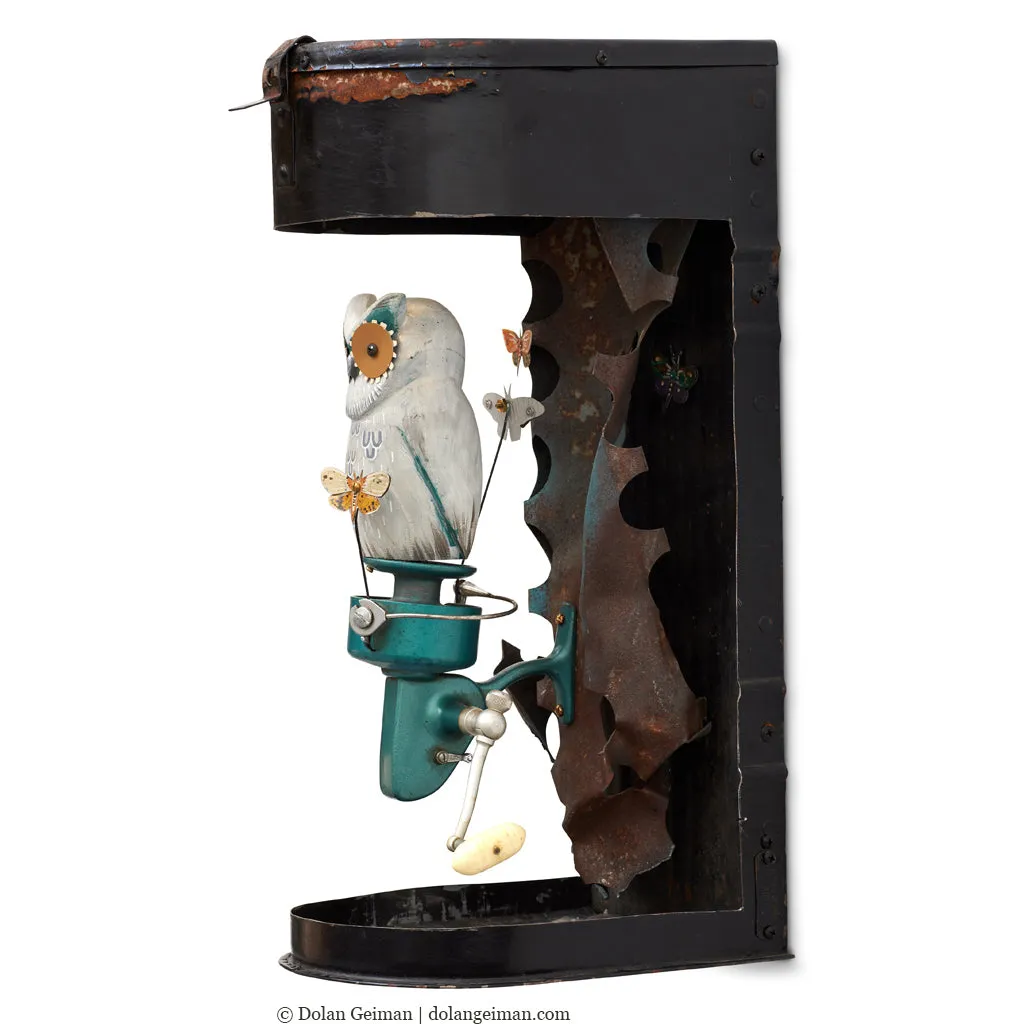 WHIRLIGIG (OWL) original mixed media wall sculpture