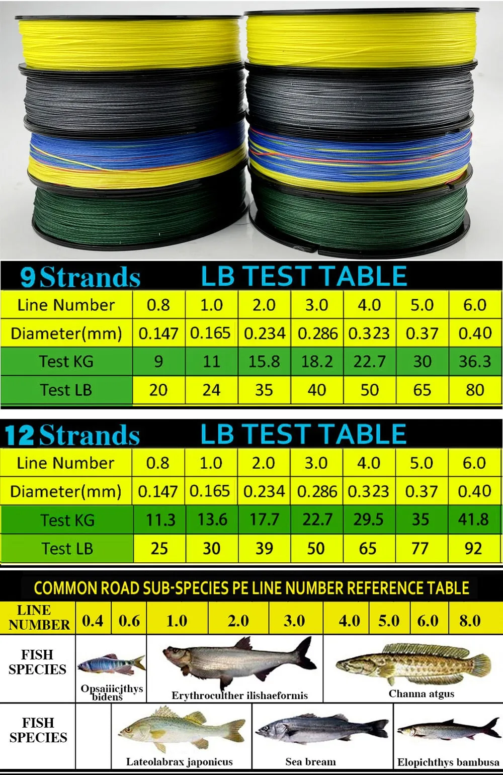 X9/X12 500M 300M 100M Braided Fishing Line 9/12 Strands MultiColor Multifilament Saltwater PE Line 20 24 35 40 50 65 80LB